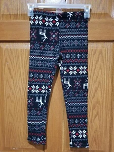 Faded Glory Girl's M 7-10 Fleece Leggings Pants Holiday Christmas Holiday Black - Picture 1 of 4