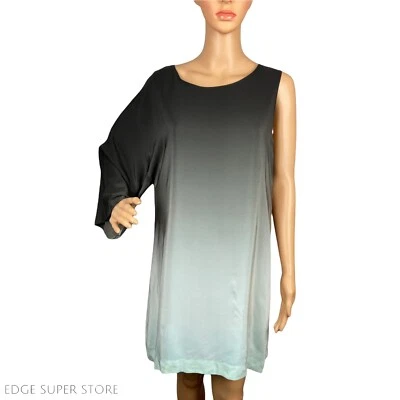 Vestido de seda Annie Griffin cinza escuro ombré seda elegante um ombro tamanho grande - Imagem 1 de 4