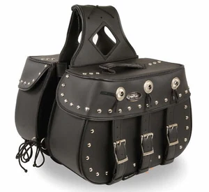 19" W MOTORCYCLE PVC HARD STUDDED SADDLEBAGS FOR HARLEY w/ GUN POCKET - DSAHQ - Bild 1 von 5