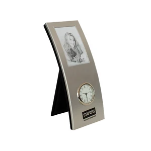 Staples Streamlined Vintage Y2K Frame Clock Silvertone 2 X 3" Photo 7 1/2" X 3" - Picture 1 of 3