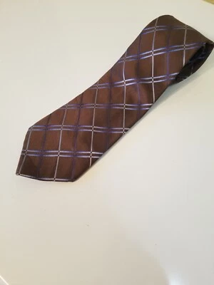 Corbata BUGATTI de lujo elegante marrón/azul/plateado a rayas a cuadros 100 % seda Foto 1 de 4