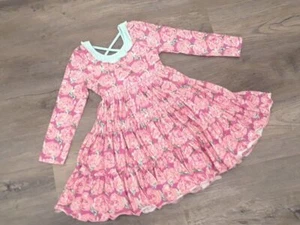 NWT Sweet Honey clothing girls 5 twirl dress pink flowers ruffle trim open back - Picture 1 of 3