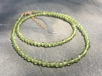 Natural Green Peridot Tiny Faceted Round 2-3MM Gemstone Beads Women Necklace 18" - Image 1 of 4