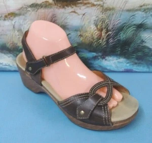 Dansko Sara Brown Waxy Leather Ankle Strap Platform Wedge Sandal Women 40/9.5-10 - Picture 1 of 11