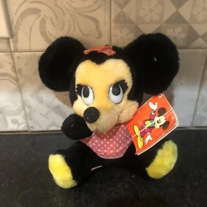 Vtg Minnie Mouse Plush Toy 60s Red Polka Dot Apron Yellow Feet has original tag - Picture 1 of 15