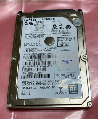 Hitachi 640GB SATA Laptop Hard Drive 5400RPM 2.5" HTS547564A9E384 - Tested - Image 1 of 2