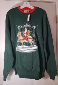 NEW Morning Sun Jerzees Grandma Green Sweatshirt Victorian Santa on Horse 2X - Picture 1 of 8
