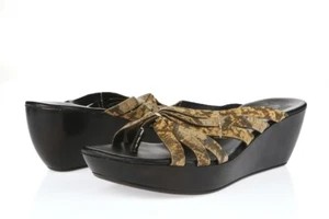 Womens Donald J Pliner Brown Leather High Heel Wedge Flip Flops Size 9.5 M - Picture 1 of 5
