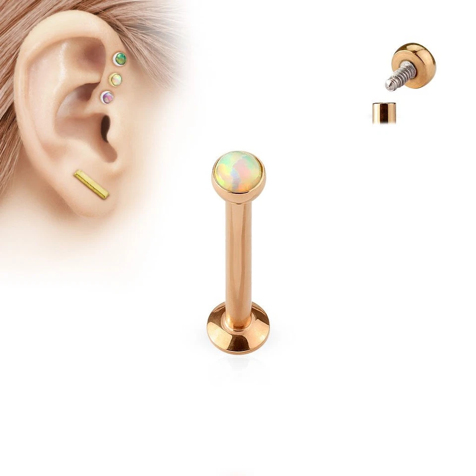 Piercing Ohr Labret Gold Rosa Schraubautomat Interne Opal - Bild 1 von 1