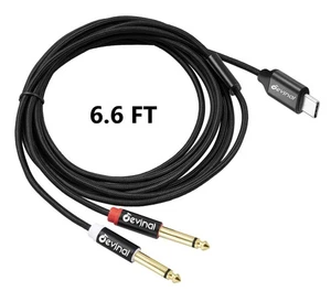 Usb C To 1/4" Inch Audio Cable Type C To Dual 6.35mm Trs Stereo Aux Cord Y Split - Picture 1 of 6