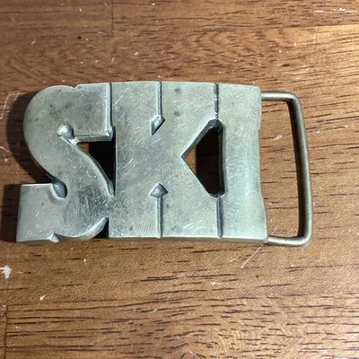 Vintage 1980s SKI Brass Belt Buckle Big Block Letters - Image 1 of 4