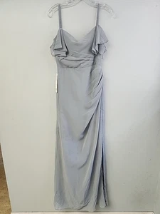 Azazie Emeralda Gr. 4 Dusty Blue Etui Schulterfrei Chiffon Brautjungfernkleid - Bild 1 von 8