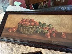 Peggy Hatcher Sibley Druck Erdbeeren im Korb 23” x 10” Volkskunst Landhaus - Bild 1 von 13