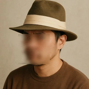 Vintage Wool Fedora Hat Made in England Green Felt w/ Cream Band - Picture 1 of 9