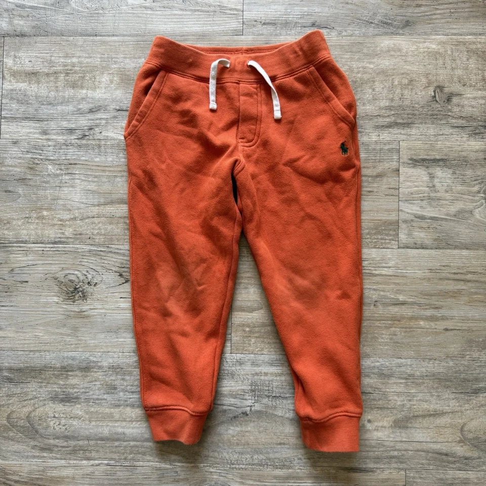 POLO Ralph Lauren Boys Kids Fleece Sweatpants Joggers Size 5 Orange Blue Pony - Image 1 of 4