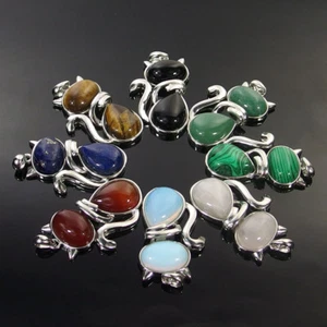 Natürlicher Achat Lapis Malachit Aventurin Stein Perlen Katze Charms Anhänger - Bild 1 von 17