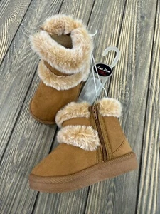 Kleinkind Kunst-Wildleder & Fell Stiefel Größe 6 18-24 Monate First Steps hellbraun Winterschuhe - Bild 1 von 6
