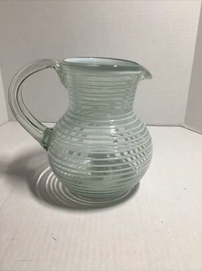 Hand Blown Glass Pitcher, Swirls, 8.5 In Tall, Clear/white, Large, Handle - Picture 1 of 4