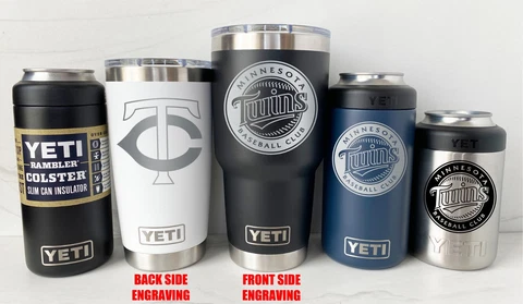 MINNESOTA TWINS YETI Laser Engraved Tumblers and Can Colsters, 2-Sided Engraving Cover