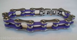 NEW Ladies Motorcycle Biker Purple & Stainless Steel Chain Bracelet QUICK SHIP