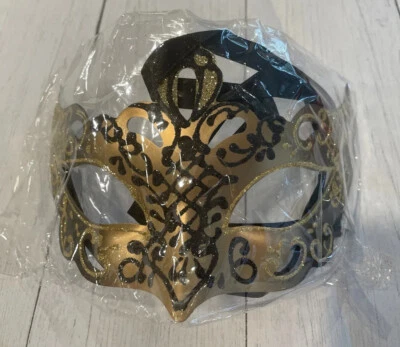 Men's Masquerade Mask- black , gold, and glitter- well made - Image 1 of 4