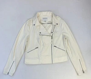 Anthropologie Marrakech Moto Jacket Women M White Cream Asymmetrical Zip Stretch - Picture 1 of 11