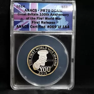 2014 $2 Pound Great Britain 100th Anniversary WWI PR 70 DCAM 69 of 184 Anacs#644 - Picture 1 of 2