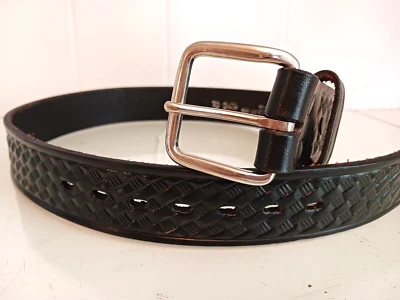 Cinturón Chambers Talla 26/65 Grano Superior Tejido Cuero Negro Western Rodeo Clásico Foto 1 de 4