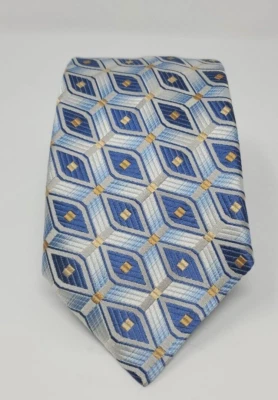 JOHN W. NORDSTROM Men's Silk 61" Necktie ITALY Designer Geometric Blue Gold - Image 1 of 4