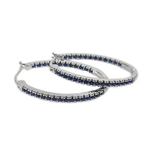 Mehers Jewel 0.95ct Brilliant Cut Blue Sapphire Gemstone Inside Out Hoop Earring - Picture 1 of 3