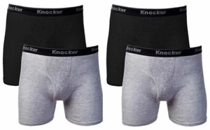 Mens Knocker Elastic Waistband 4 Pairs Cotton Boxer Briefs BLACK GREY 3XL 50-52" - Picture 1 of 4