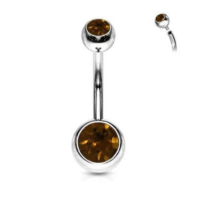 Smoky Quartz Round Cut Lab-Created Belly Button Stainless Steel Gift For Her - Image 1 of 4