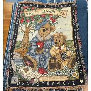 VTG BOYD'S BEARS TAPESTRY BLANKET THROW TEACHER SCHOOL ABCs 48" X 64" USA MADE - Picture 1 of 4