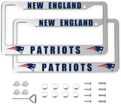 New England Patriots Aluminum Metal Silver License Plate Frame Auto Truck Car