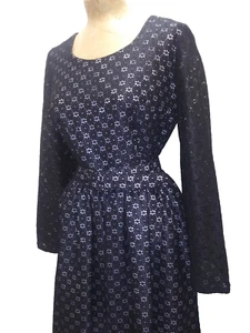 60's 70's Black Eyelet Lace White Lined Designer Dress by Paul Norton S - Picture 1 of 7