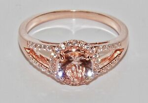 9CT ROSE GOLD ON SILVER MORGANITE & DIAMOND HALO CLUSTER RING size Q