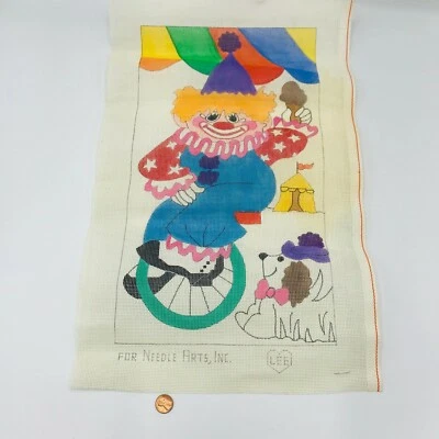 Hand Painted Needlepoint Pattern Canvas Clown On Unicycle Lee Needle Arts - Image 1 of 4