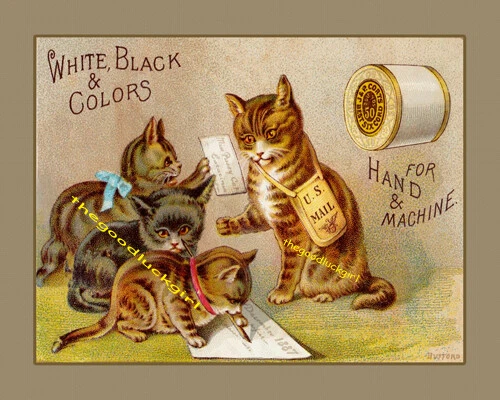 5x7 Vintage 1887 J&P COATS Sewing Thread Floss advertising Art Print w/Cats