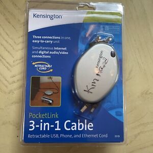  Kensington PocketLink 3-in-1 Ethernet/Phone/USB Cable for Mac or PC (33129) NEW
