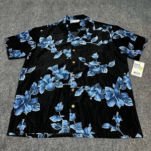 NEU Stitch Hemd Herren Large schwarz blau Blumen Knopfleiste Kragen Hawaii - Bild 1 von 11