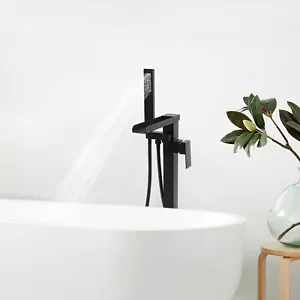 Rubinetto Bagno Libera Installazione, Rubinetto con Doccia a Mano, Rubinetto Bagno Nero per Bagno - Foto 1 di 14