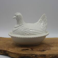 Vintage Atlantic Mold White Nesting Hen Ceramic Candy Dish