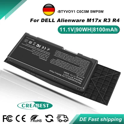 8100mAh BTYVOY1 7XC9N C0C5M 5WP5W Akku For Dell Alienware M17X R3 M17X R4 BTYV0Y - Bild 1 von 4