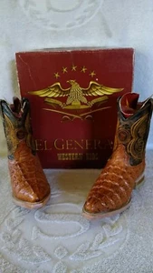 El General Western Kids Cowboy Boots Zapaterias Diana Imit. Caiman Cognac Sz 12 - Picture 1 of 9