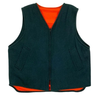 VTG Johnson Woolen Mills Green Wool & Blaze Orange Reversible Vest FLAWS Size L - Image 1 of 4