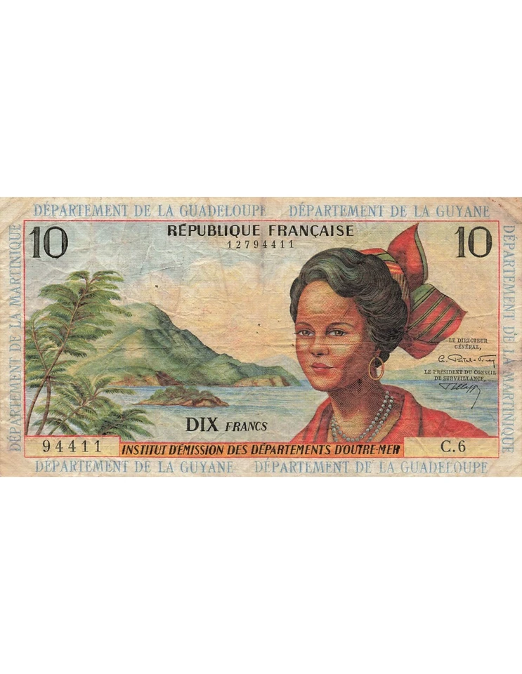 Antilles Françaises 10 Francs - Jeune Antillaise - ND (1964) - P.8b - Photo 1/2