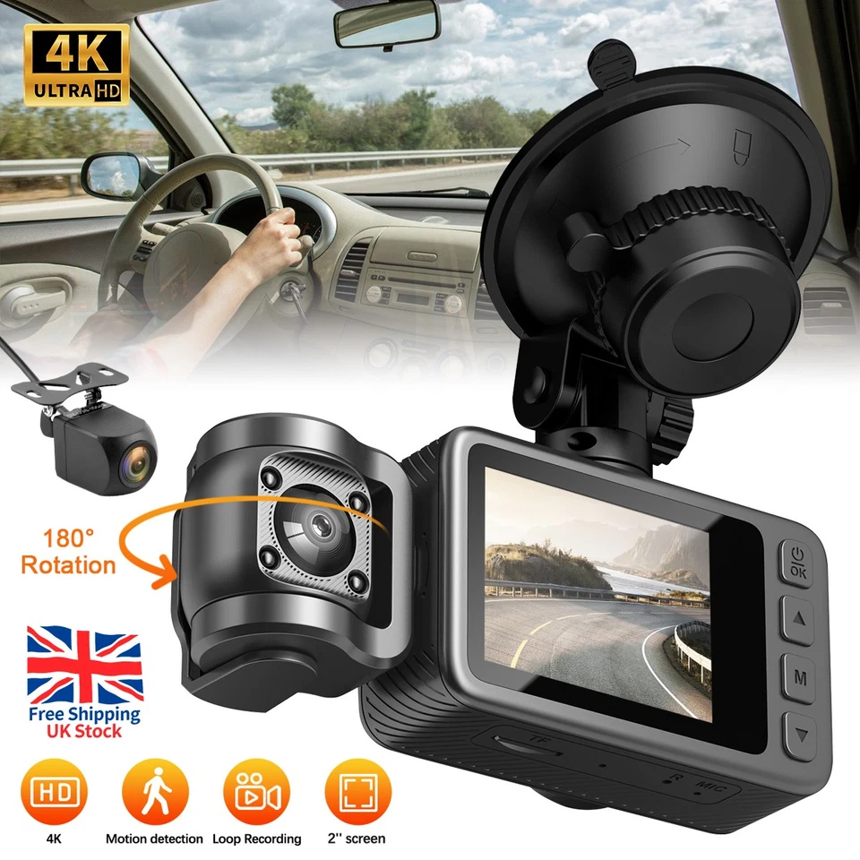 Front and Rear 4K Dash Cam View 120° Car Camera Night Vision with Built in WiFi - Image 1 of 4
