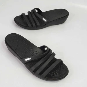 Crocs Rhoda sandali slide cinturino zeppa slide nero taglia 9 comodi - Foto 1 di 10