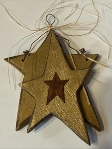 Primitive Wood Stacked Stars Ornament Gold & Rust - Picture 1 of 5