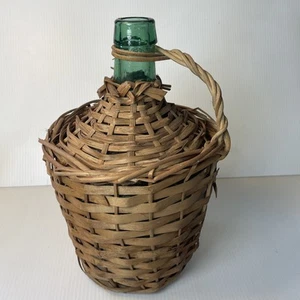 Vintage Demijohn Viresa Spanien grünes Glas Weinflasche mit Korbgeflecht 12,5 "hoch x 8" - Bild 1 von 15